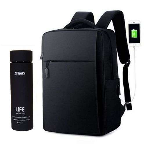 Bundle Of Laptop Bag With Charging Port And A Flask Black Home